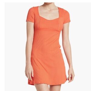 Good Luck Gem Tomato Red Orange Bustier Ribbed Mini Short Sleeve Dress-Sz S, NWT